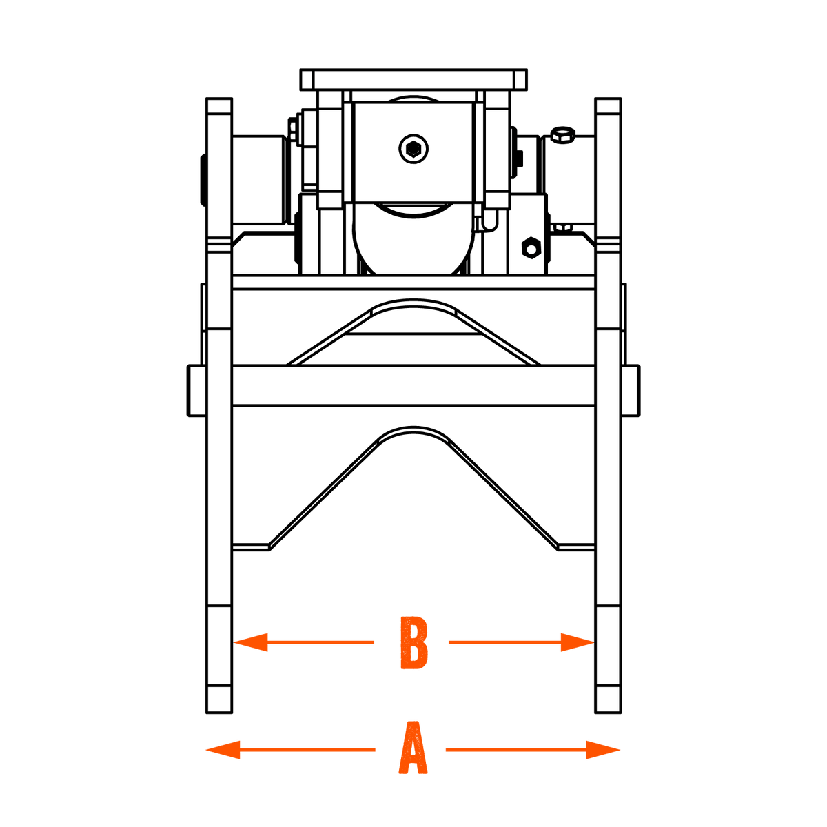 Diagram showing measurements A and B for 4-6 Tonne Hydraulic Excavator Thumb attachment.