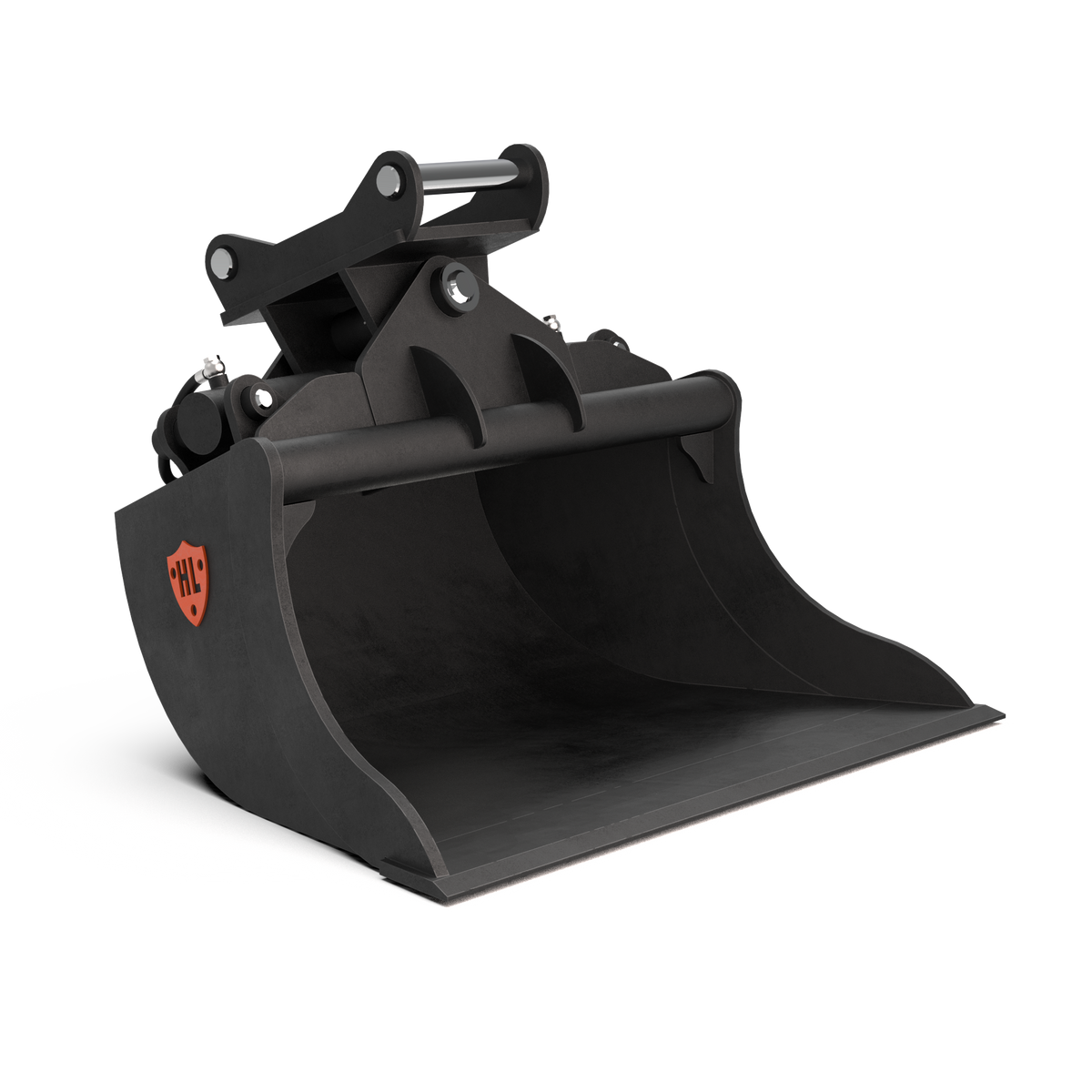 18-25 Tonne Excavator Scandinavian Tilt Bucket showcased at an angle with a sleek black finish.