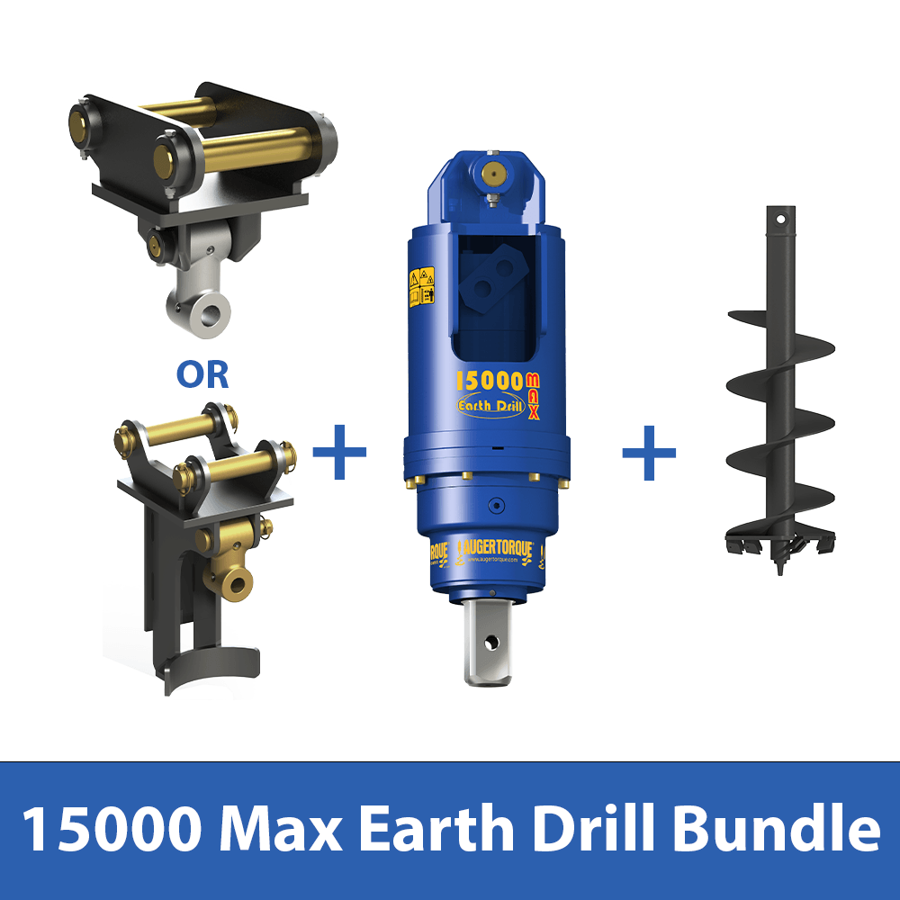 Auger Torque 15000 Max Earth Drill Bundle components showing drill and attachments for excavators 8-15 tonne.
