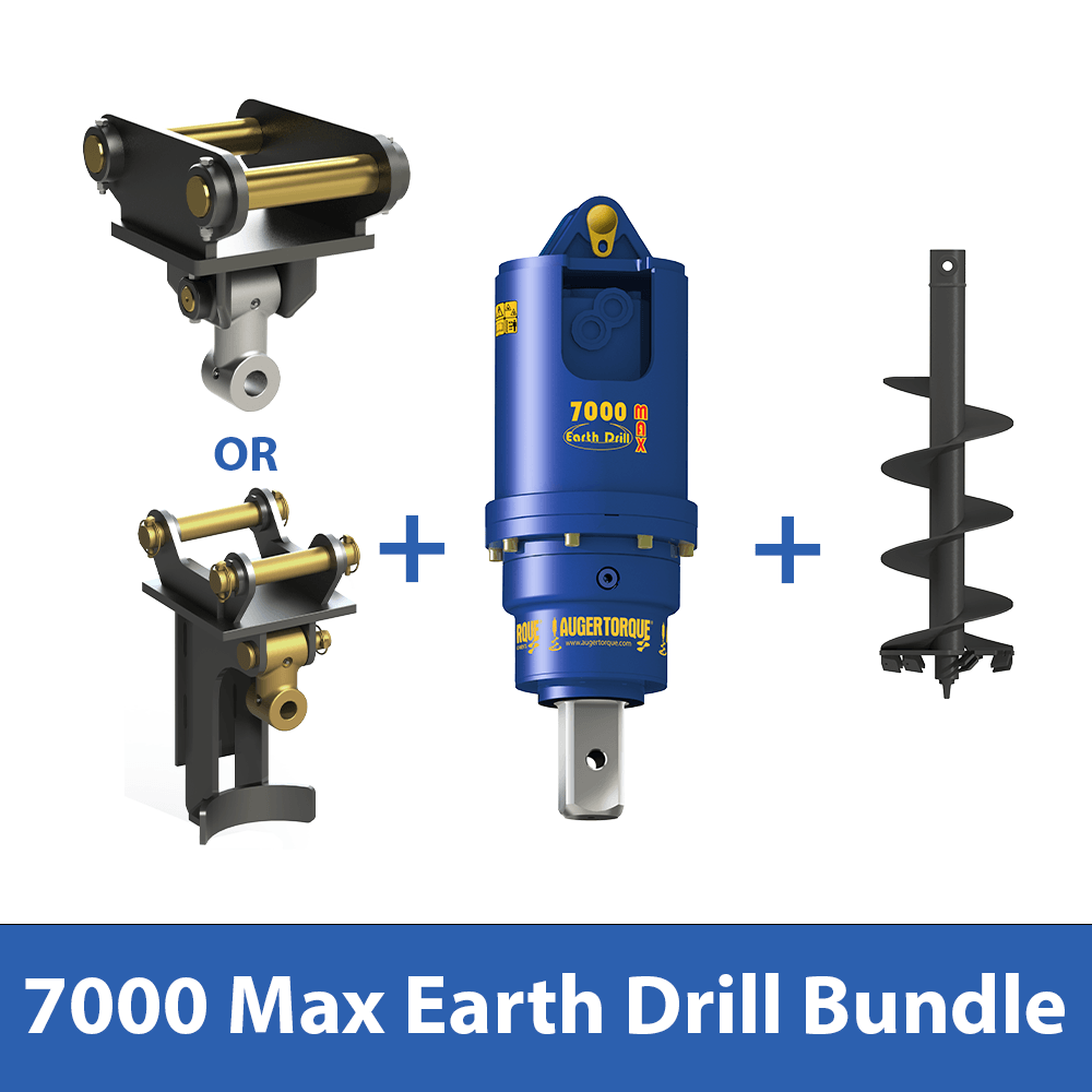 Auger Torque 7000 Max Earth Drill Bundle showing components for excavators in 4.5 to 8 tonne range.