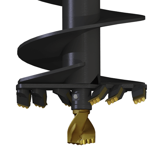 Auger S6- 75mm Sq - 1875mm drill bit with spiral flight and carbide teeth for excavators and backhoes.